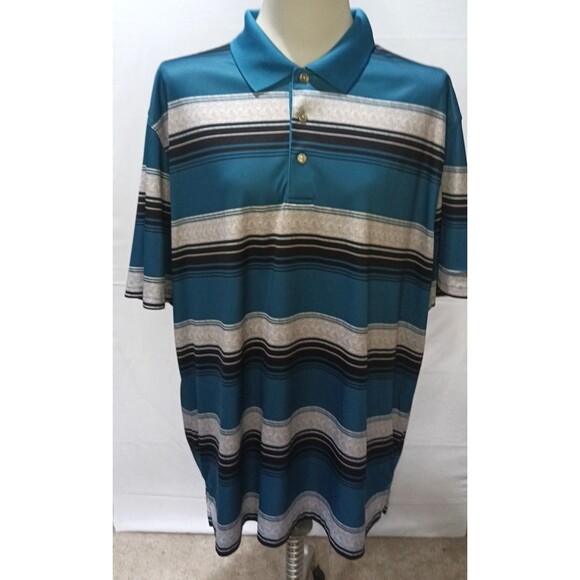 Grand Slam Performance Golf Polo Teal Black Gray Stripe Shirt Mens Size XXL - Picture 1 of 12